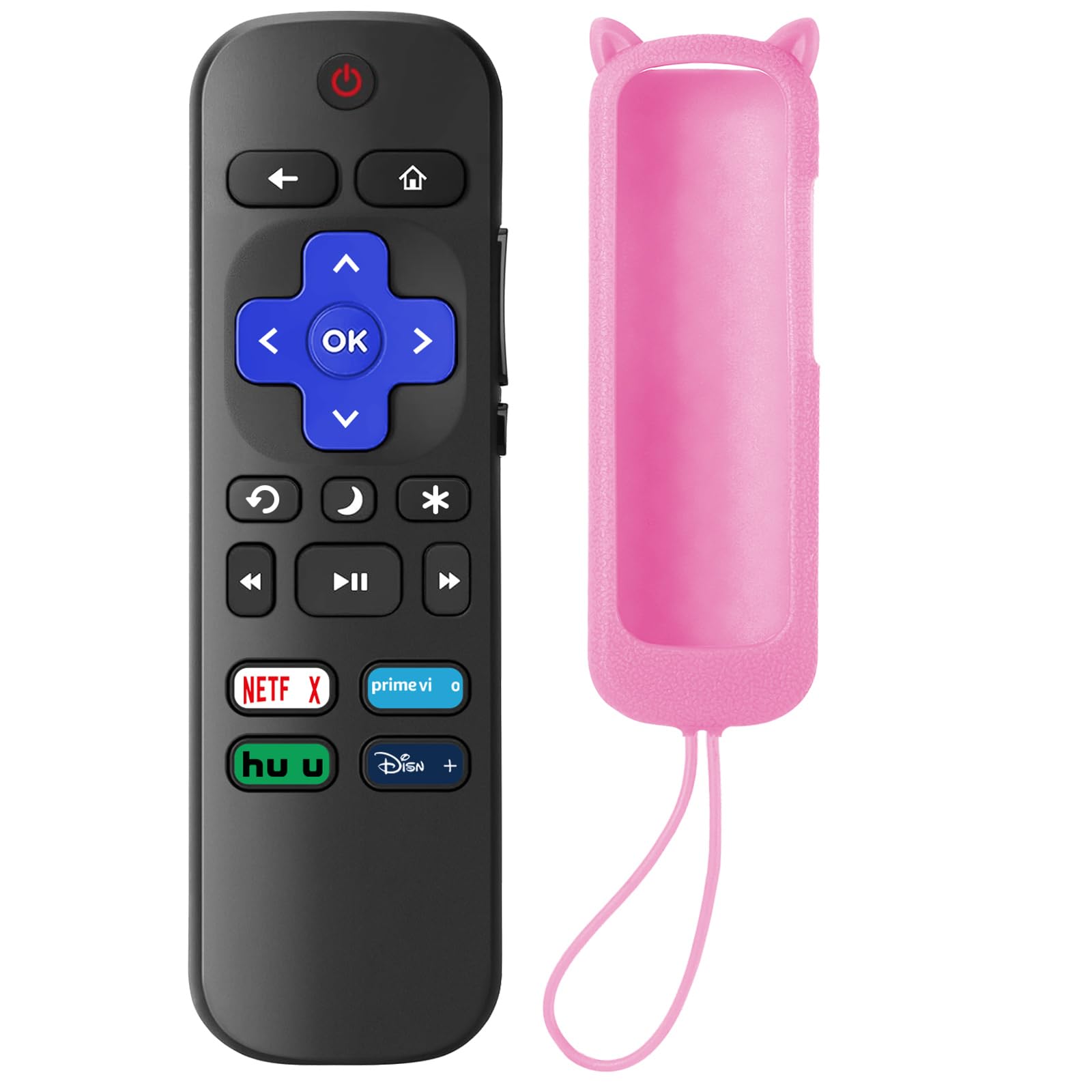SOTATOO Replacement Remote Control for Roku TV with Pink Soft Silicone Case, Universal Remote for TCL Roku/Hisense Roku/Sharp Roku/Philips Roku/Onn