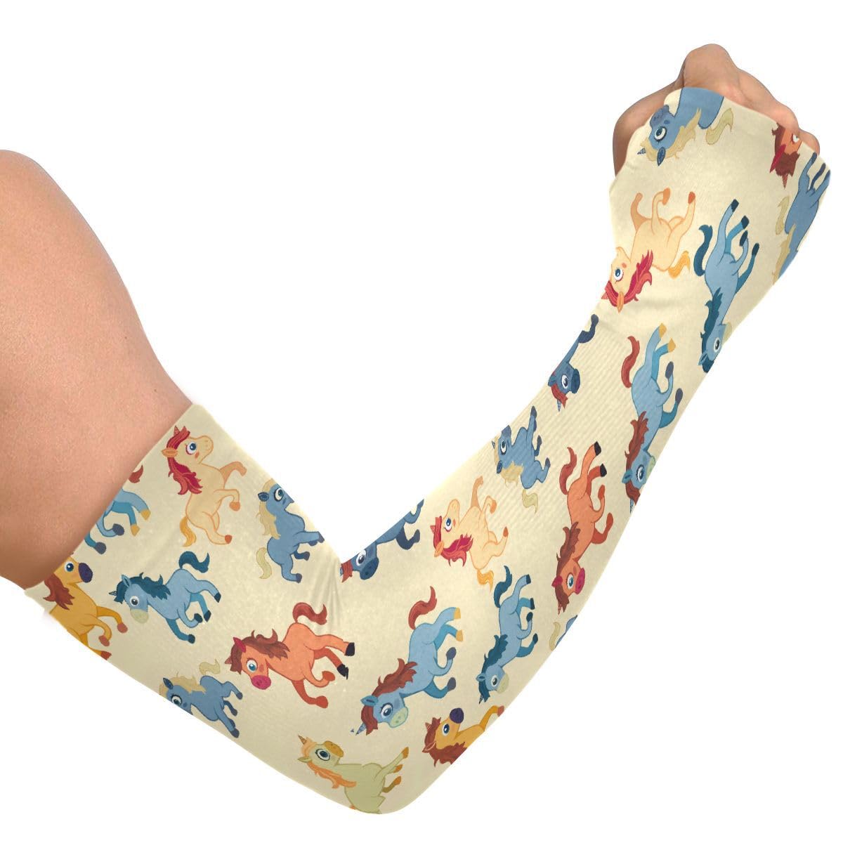 ALAZA Cartoon Horse Stylish Gardening Sleeves Cooling Arm Sleeves Sun Protection Thumb Hole Arm Covers for Women Men