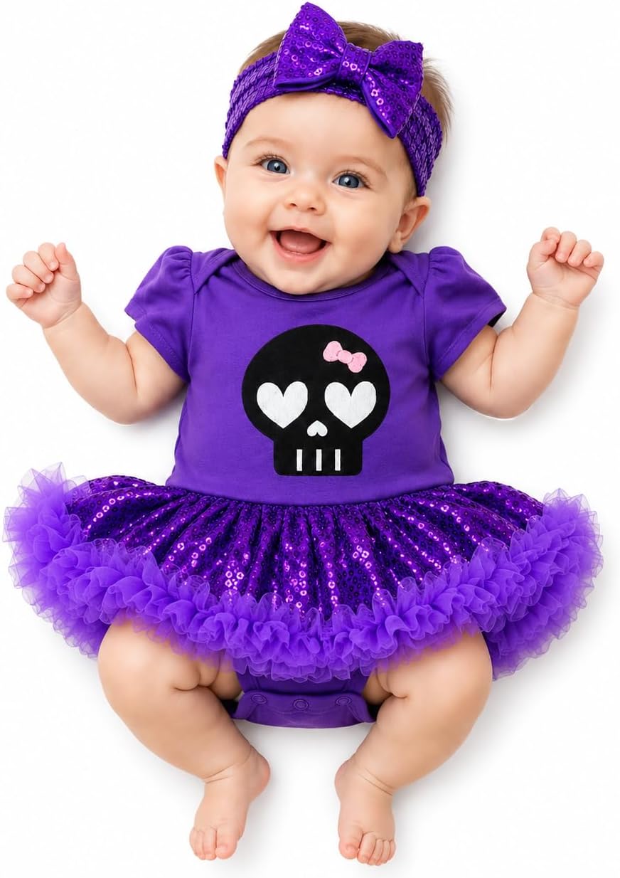 Petitebella Black Skull Face Bodysuit Tutu Baby Dress Nb-18m