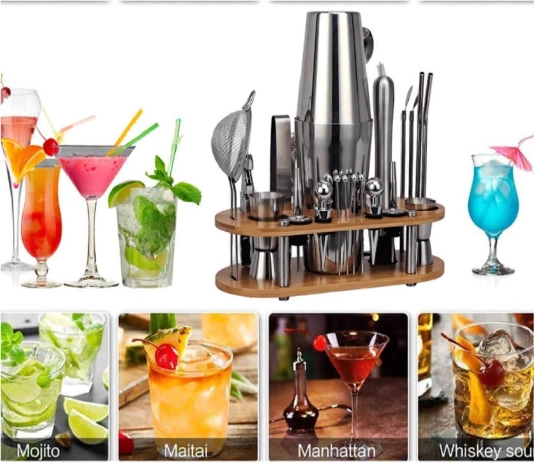 Kit Cocktail Juego de coctelera Acero Inoxidable, 23 Uds., Kit Barman, Profesional coctelería Juego De Coctéles(350ml)