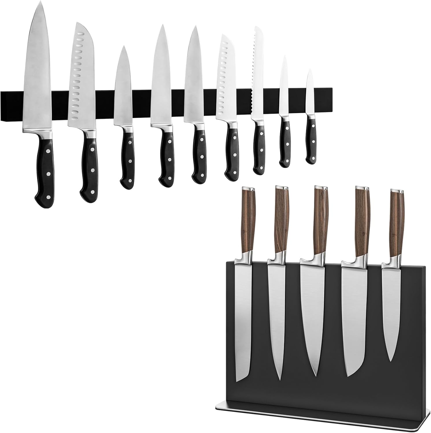 Black Magnetic Knife Block Stainless Steel Double-Sided Magnetic Knife Holder, Universal Multi-function Display Rack for Kitchen Counter