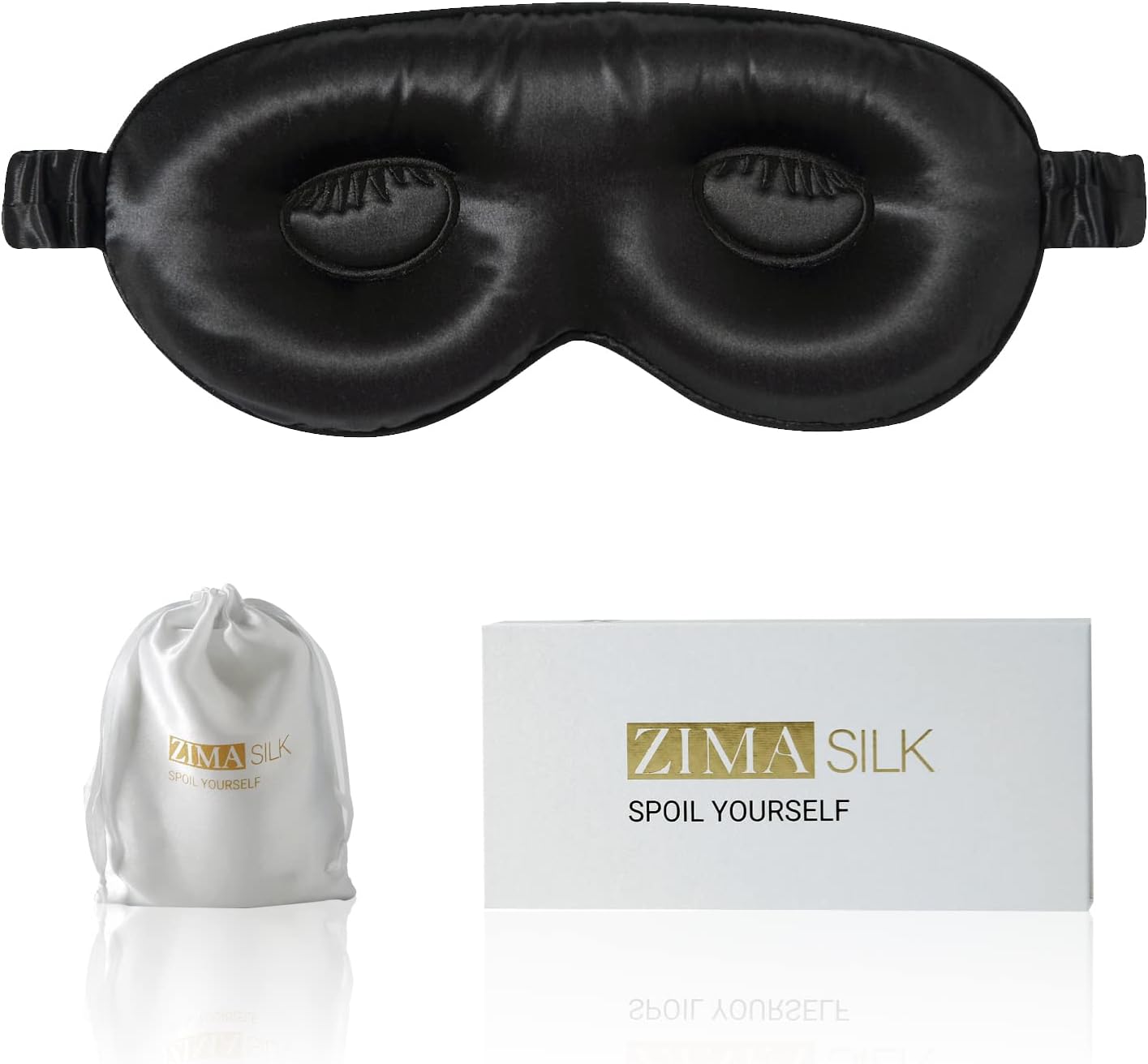 ZIMASILK 22 Momme Pure Mulberry Silk Sleep Mask, 3D Contoured Cup Eye mask Blindfold, with Silk Wrapping Strap, Super Soft & Comfortable Sleep Eye Mask for Sleeping. (Black)