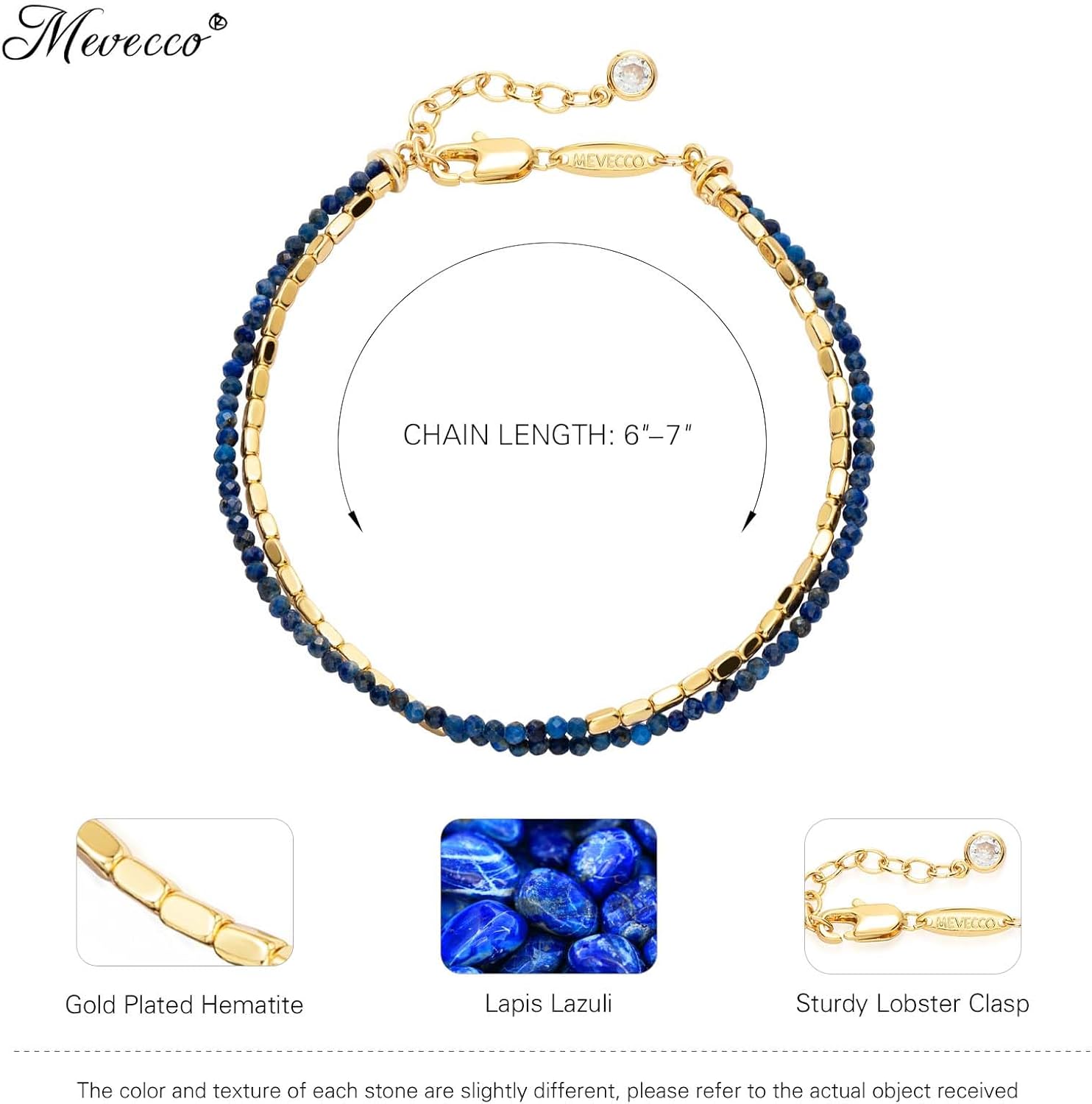 MEVECCO Bead Bracelet for Women Layered Stone Mixed Bracelets 18K Gold Plated Handmade Custom Beaded Charm Chain Bracelet Stack Jewelry Gifts - Image 5