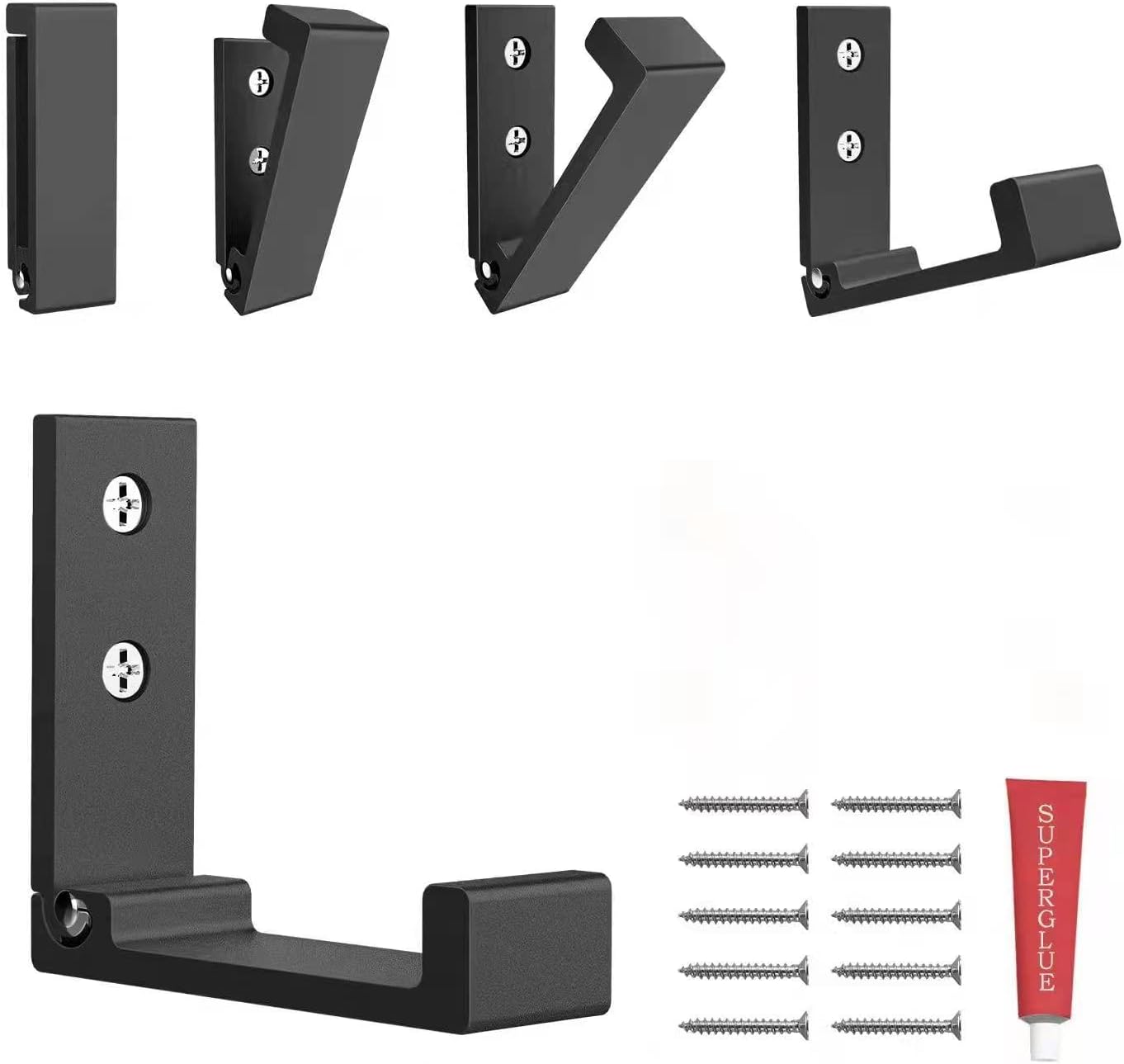 Foldable Adhesive Hooks,Heavy Duty Wall Hooks Zn Cu Alloy Ultra Strong Waterproof Hanger for Robe, Coat, Towel, Keys, Bags, Home, Kitchen, Bathroom with Glue Adhesive .Set of 5 Pack (Black)