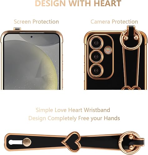 Vista 166 de ZTOFERA Funda para Samsung Galaxy S22 Plus 5G con correa para la muñeca, bonito borde chapado de lujo, patrón de corazones de amor para niñas y Azul