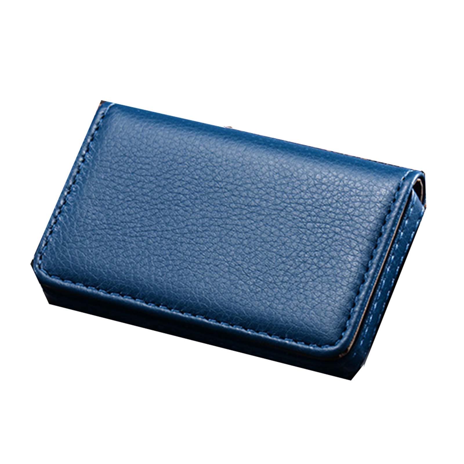 Funda de piel sintética para tarjetas de visita, soporte magnético para tarjetas de nombre, adecuado para hombres y mujeres, Blue