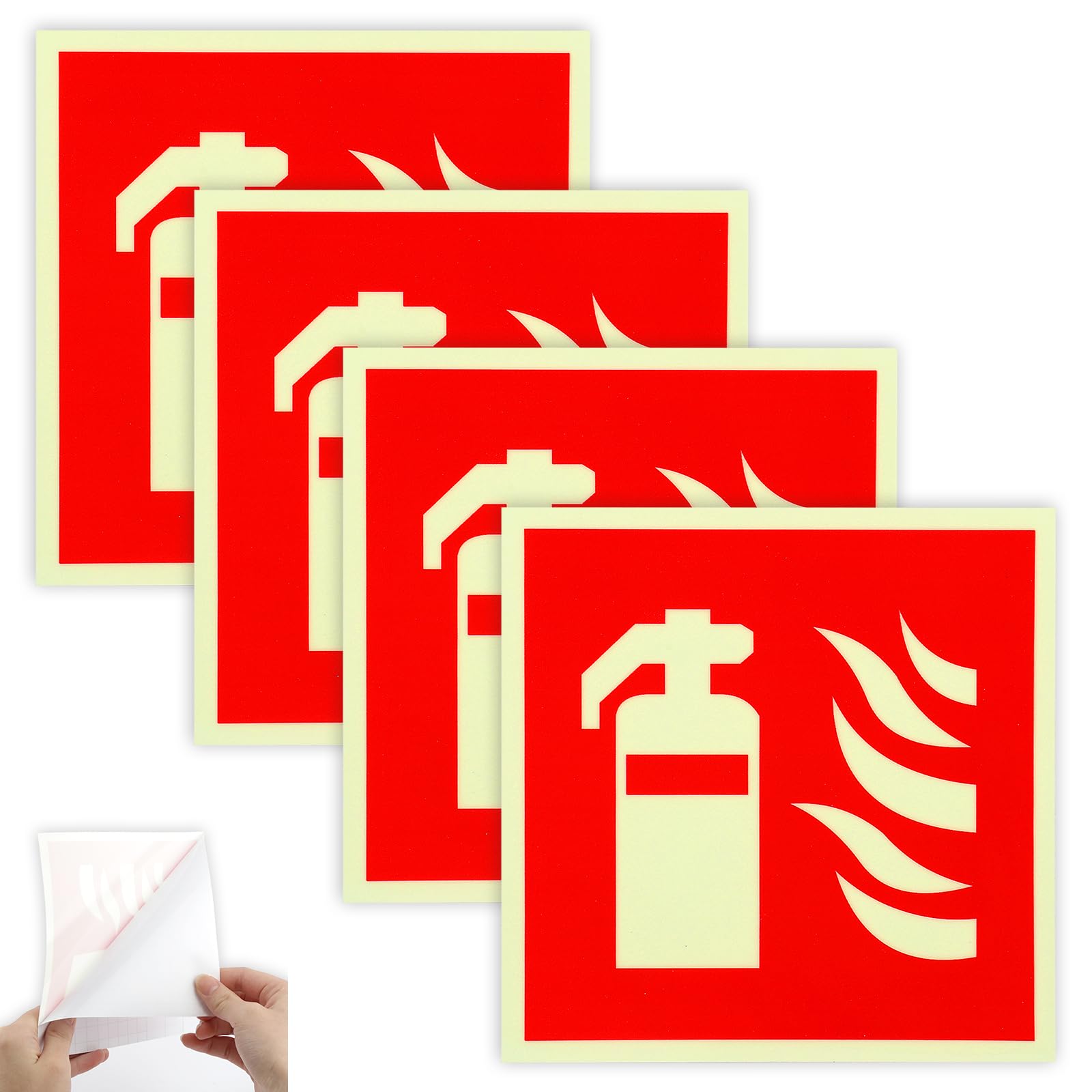 4 Stück Selbstklebend Feuerlöscher Schild, PVC Nachleuchtend Feuerlöscher Aufkleber, Hinweisschilder Feuerlöscher 15 x 15cm, Piktogramm Feuerlöscher für Haus, Büro, Krankenhaus
