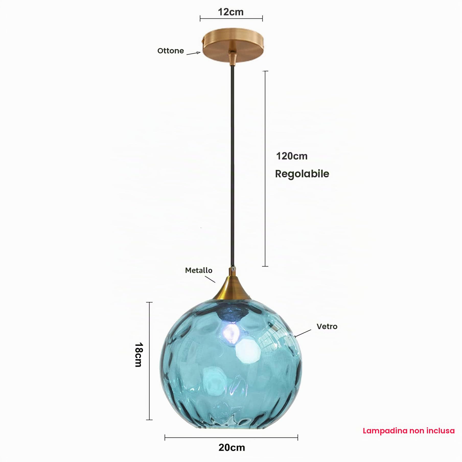 Lampadario a Sospensione a Sfera in Vetro Ondulato con Finitura Oro Lampada a Sospensione a Soffitto Industriale Vintage E27 Per Sala da pranzo Cucina - Azzurro