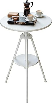 33.46-39.37 Height Adjustable Bar Table - 23.62" Rotating Metal Round Tabletop - 3-Leg Base with Footrest - Space Saving Furniture Modern Industrial Style - Heavy Duty, White