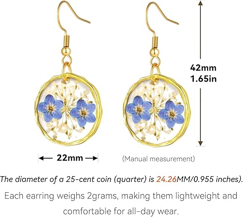 Miniatura 5 de Aretes de flores prensadas reales para mujer, hechos a mano, diseño bohemio, elegante, joyería floral única, regalo lindo y pensado para Navidad,