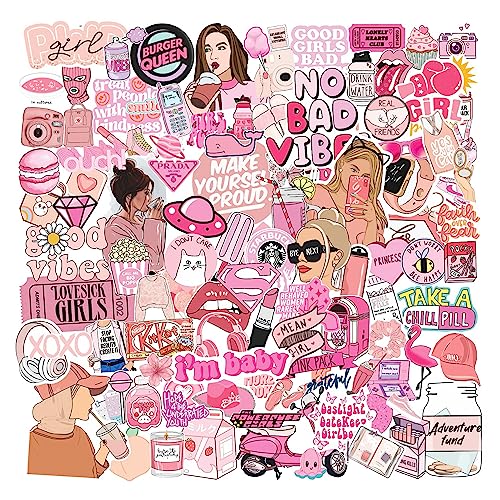 Image of FlyBuyHub Pink Theme Aesthetic Vinyl Journal Stickers for Phone Case, Laptop, Notebook, Diary, Water Bottle, Etc Self-Adhesive Stickers Set of 120 Glossy and Waterproof Stickers (Pink Girls)