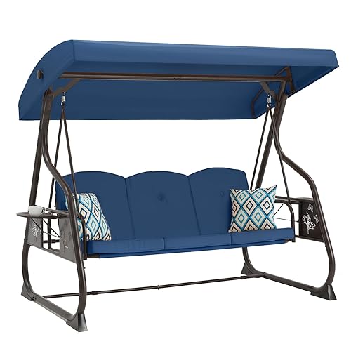 3-Seat Patio Porch Swing 800LBS Outdoor Swing with Stand w/Canopy