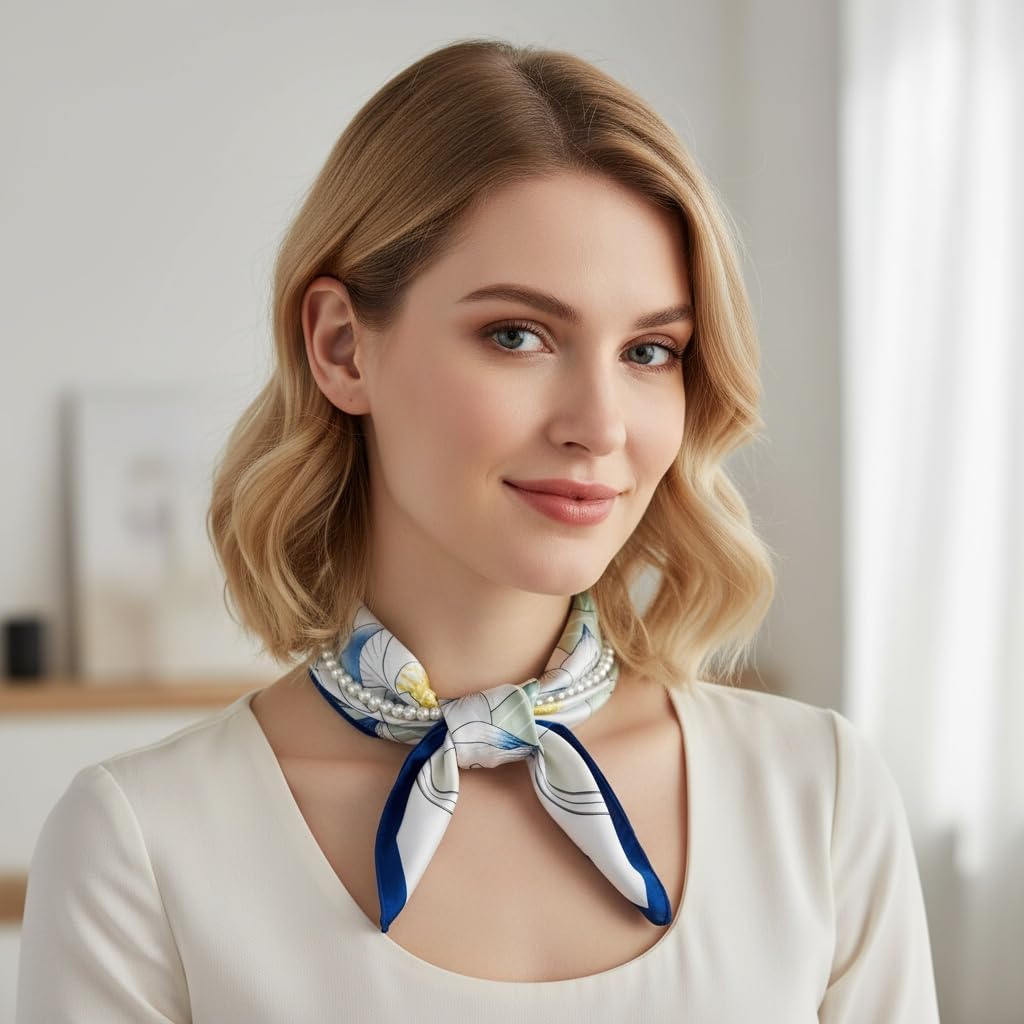 Silk Feeling Scarf For Women With Pearls Fashion Satin Head Neck Hair Scarves Lightweight Bandanas image 4