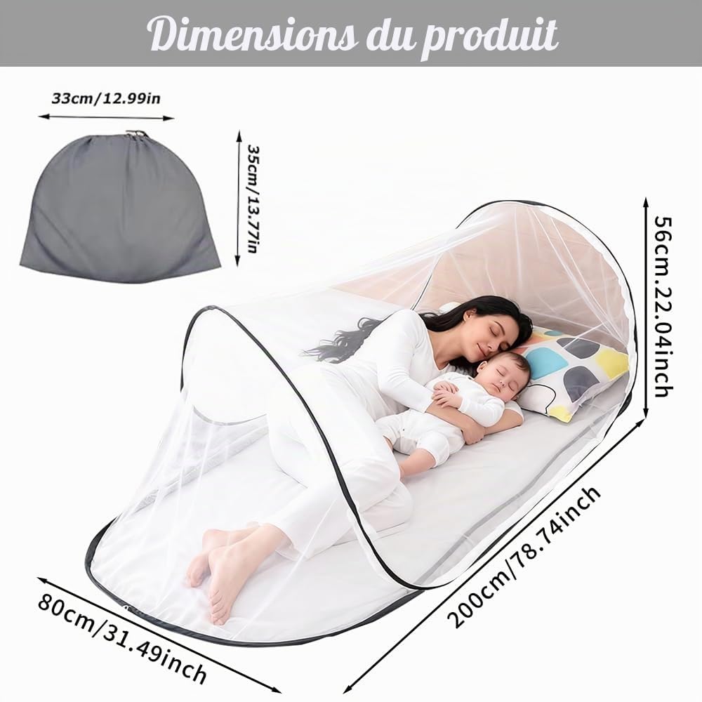 Moustiquaire portable pour voyage et camping 200 x 80 x 56 cm