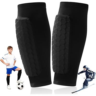 Soccer Shin Guards Shin Pads for Kids Youth Adult, Calf Compression Sleeve with Honeycomb Pads Protective Soccer Shin Pads Gear for Football Baseball Boxing Boys, Girls (Black, S(Age 6-10))