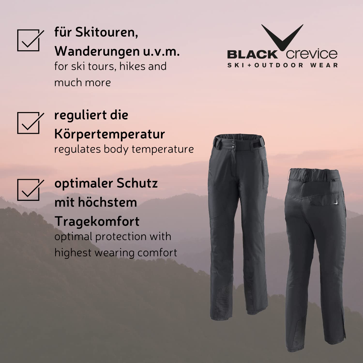 BLACK CREVICE Damen Skihose I Damen-Skihose in verschiedenen Farben & Größen I wärmeisolierende Damen-Wanderhose I atmungsaktive Damen-Snowboardhose I wind- & wasserdichte Damen-Schneehose