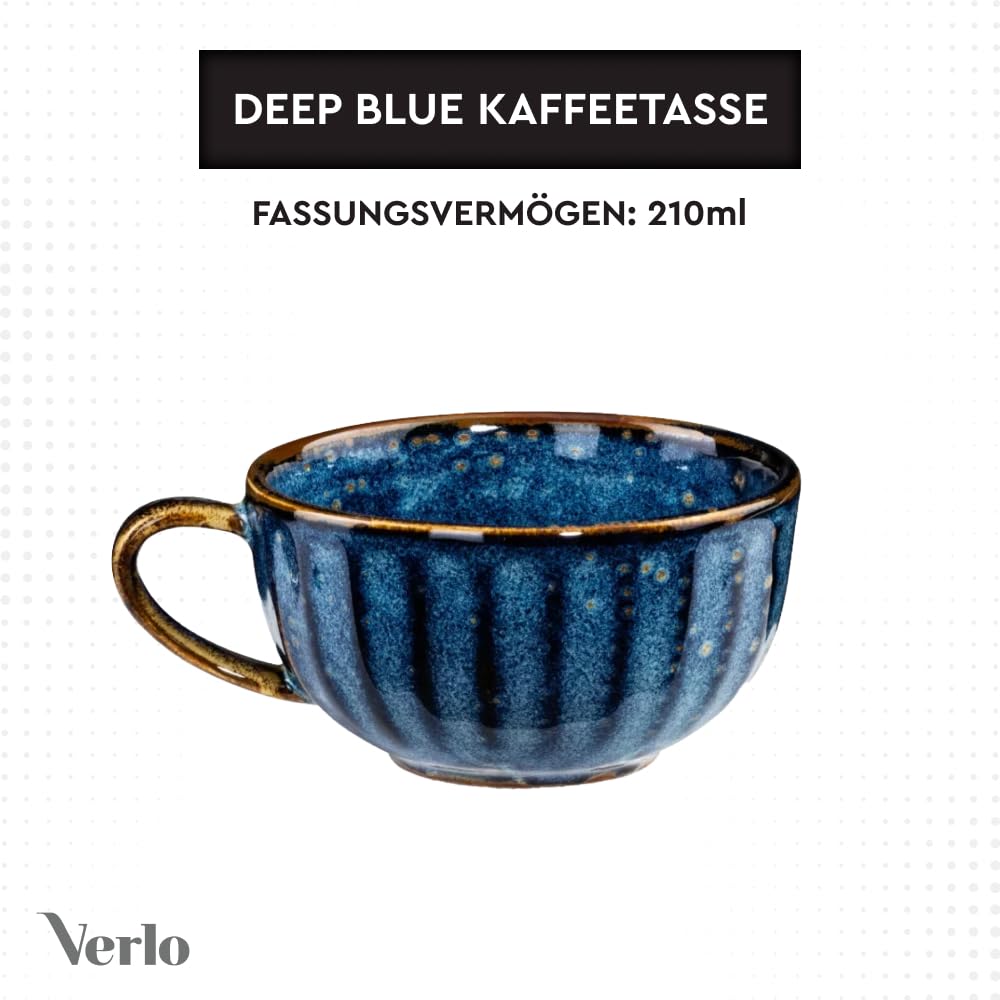 Verlo DEEP Blue Kaffeetasse 240 ml Cappuccino Tasse Tasse aus hochwertigem Porzellan Ideal für Espresso und Tee
