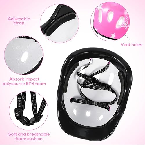 Miniatura 3 de Totority Casco para niños, rodilleras, coderas, 7 piezas, casco de patinaje, rodillera, muñequera, coderas, protectores de codo, color rosa