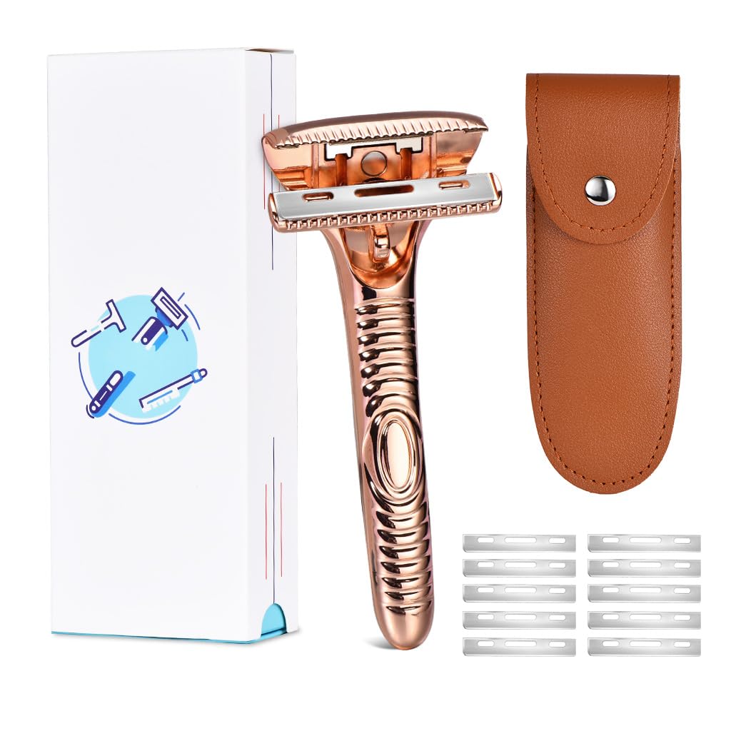 Magnetic Safety Razor for Men Smooth Single Blade Shave Easy Blade Change Stainless Steel Mens Face Razor Durable Blade Shavers for Men - Rose Gold