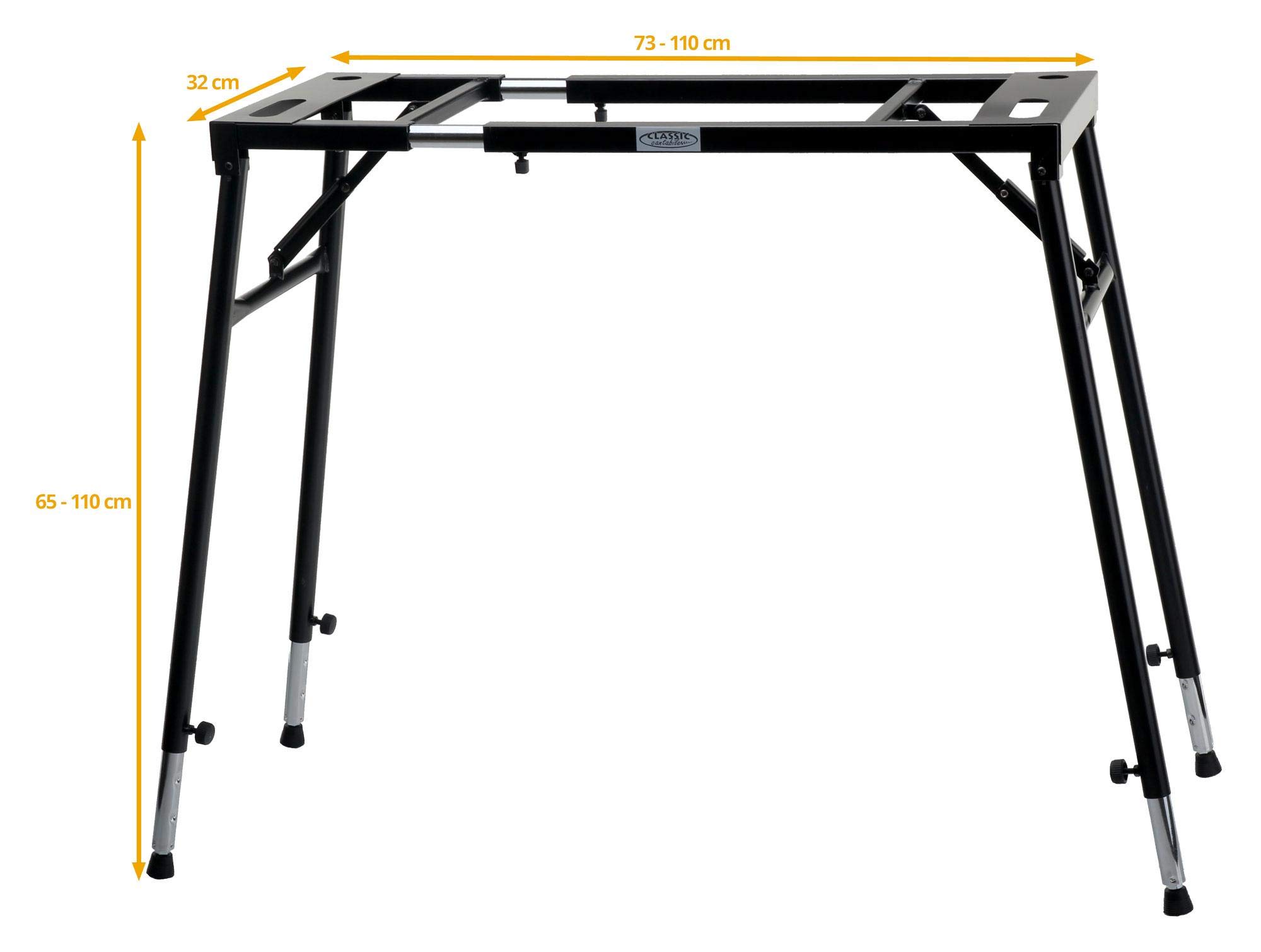 Classic Cantabile Keyboardständer Klapptisch - für Digitalpianos oder Masterkeyboards - Auflagefläche ausziehbar - höhenverstellbar von 65-110 cm - schwarz