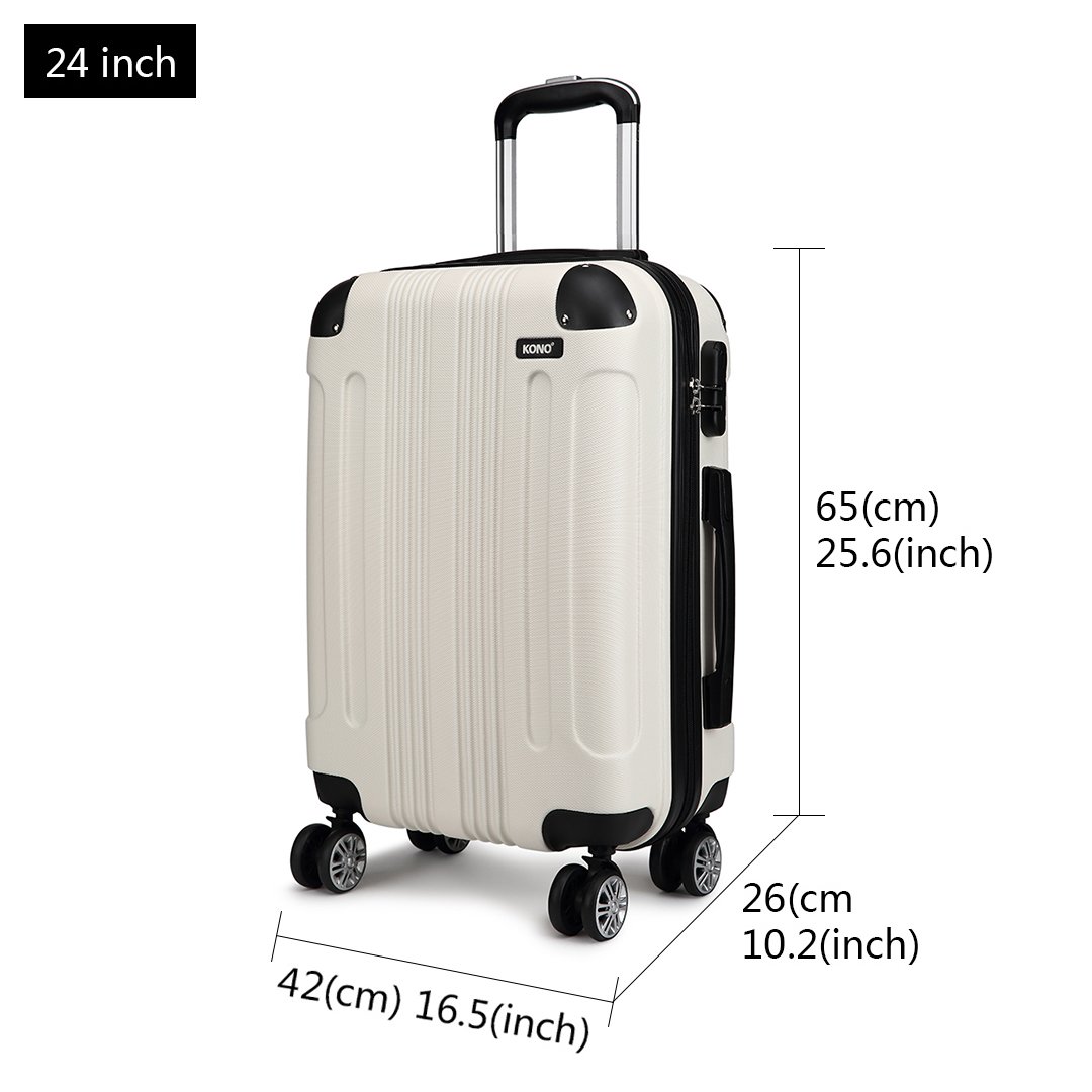 Kono 61 cm walizka podróżna twarda powłoka ABS lekka walizka z 4 kołami obrotowymi modny bagaż na wakacje biznesowe (61 cm biała), K1777 BG 24