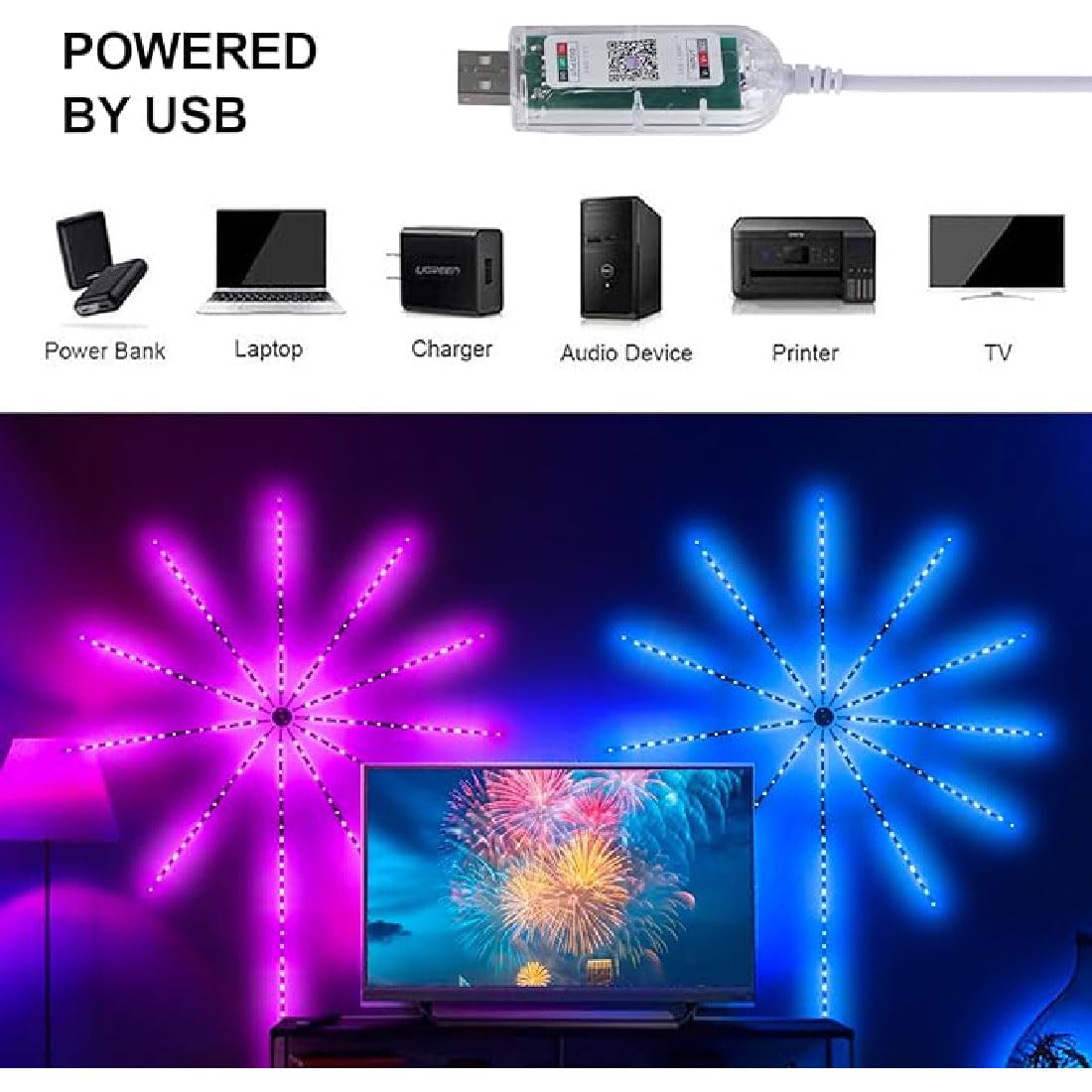IMAGE Catena Di Luci Starlight A Fuochi D'Artificio | 300 LED RGB, 5 Metri, Impermeabile, Per Decorazioni Natalizie, Feste E Matrimoni - 2