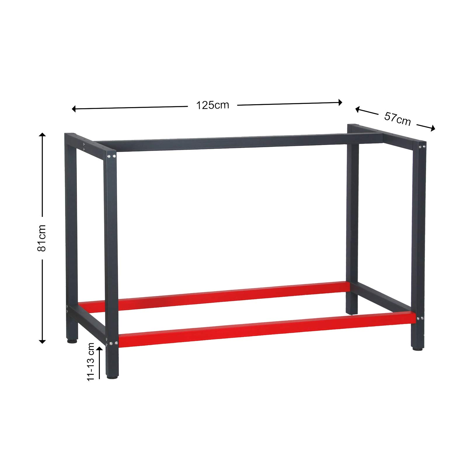 Bastidor para Banco de Trabajo 125x57x81cm Acero Antracita-Rojo Armazón Mesa Taller Banco Taller