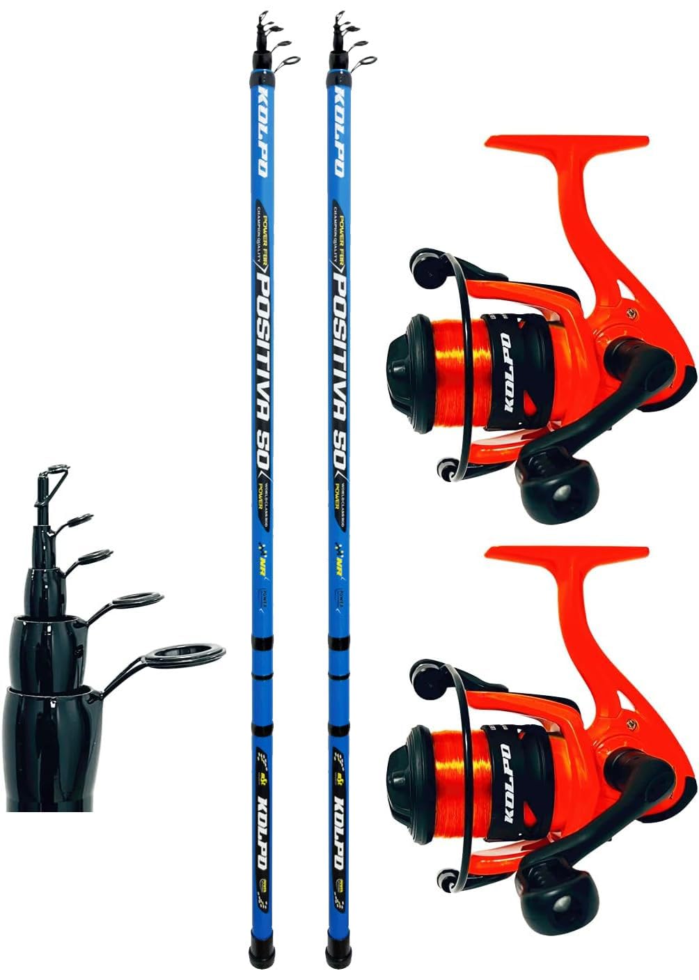Kolpo kit da pesca bolognese con 2 canne telescopiche 5 mt + 2 mulinelli con filo adatte alla pesca in mare lago e dalla barca