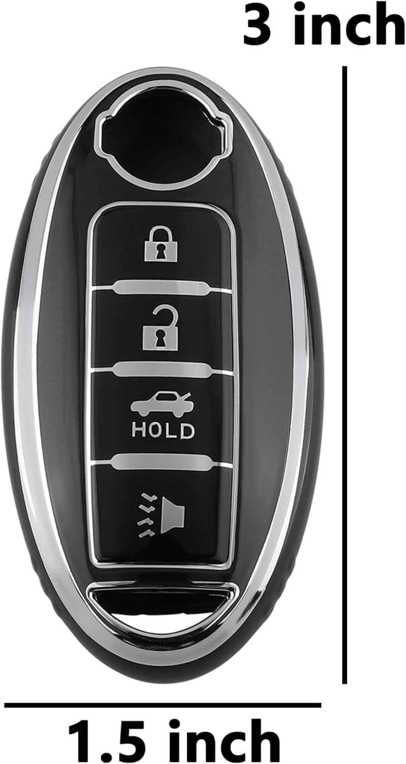 for Nissan TPU Key Fob Cover Key Protection Case 3/4 Button Soft Smart Keys Case Keys Protector (4 Button-Black)