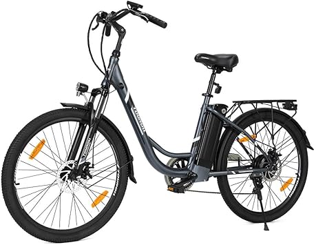 B1 City Electric Bike, Removable Battery of Autonomy, 26 Inch E-Bike Front Suspension, Battery for Maximum Load, 15/20/25 KM/H, 120 kg Maximum Load, Green-Grey