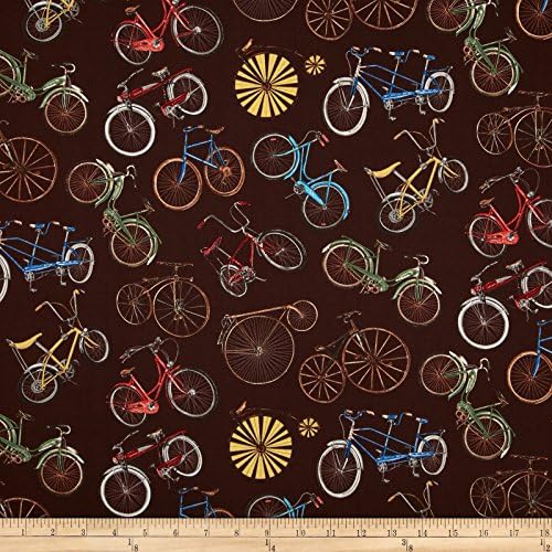 Vintage Bicycles Allover Bicycle Print Brown Fabric