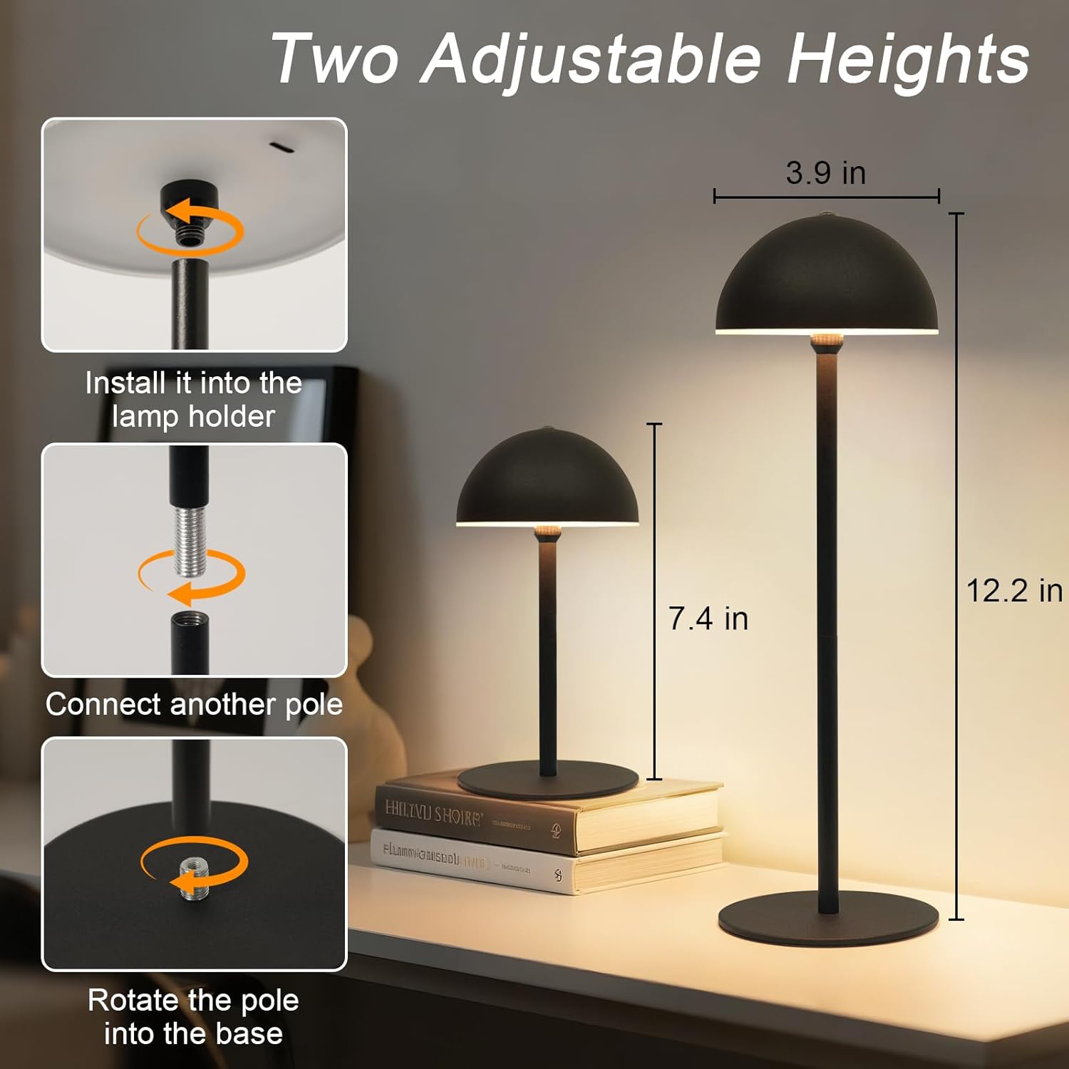 2 Pack Cordless Table Lamps, 5200mAh LED Rechargeable Table Lamp 3 Color Stepless Dimming, 12 Inch Portable Battery Powered Lamp for Outdoor Patio Bar Restaurants Bedroom Dining