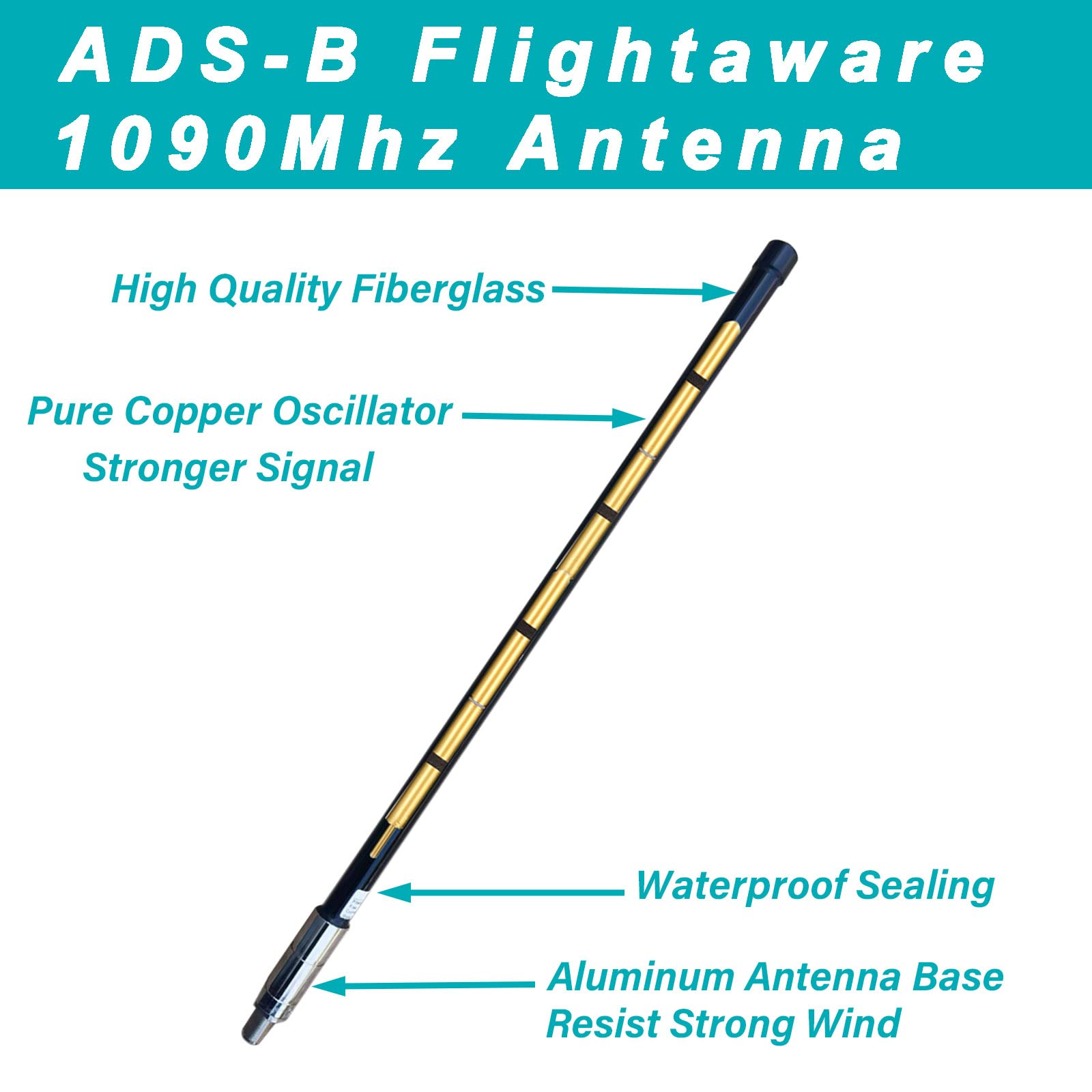 Antenne ADS-B Double Bande Gain Élevé 13 DBi - 1090 MHz & 978 MHz, Fibre De Verre Omnidirectionnelle Avec Câble 9,8m N Femelle Vers SMA Mâle