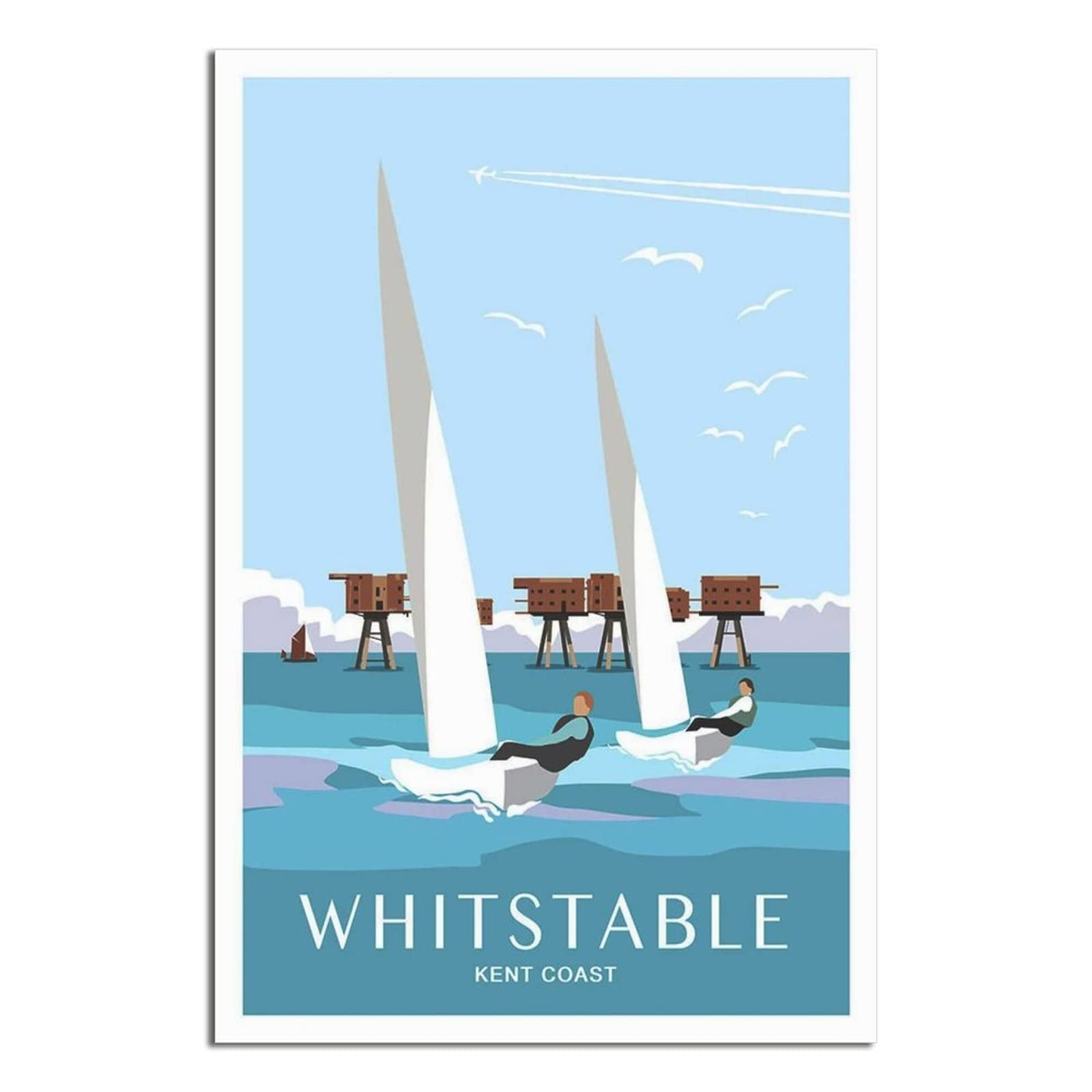 Uejd Unframe-Style Vintage Whitstable Sailing Kent Coast Travel Poster Decorative Posters Modern Bedroom Canvas Art Poster Picture Painting Posters Wall Decor Art Gift