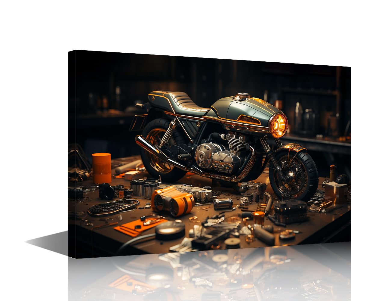 TISHIRON Part of Motorcycle Wall Decor for Living Room Vintage Bike Canvas Wall Art Wall Decorations for Bedroom Motorcycle Repair Picture for House Wall Decoration for Boy's Room 12" Wx18 Hx1 Panel