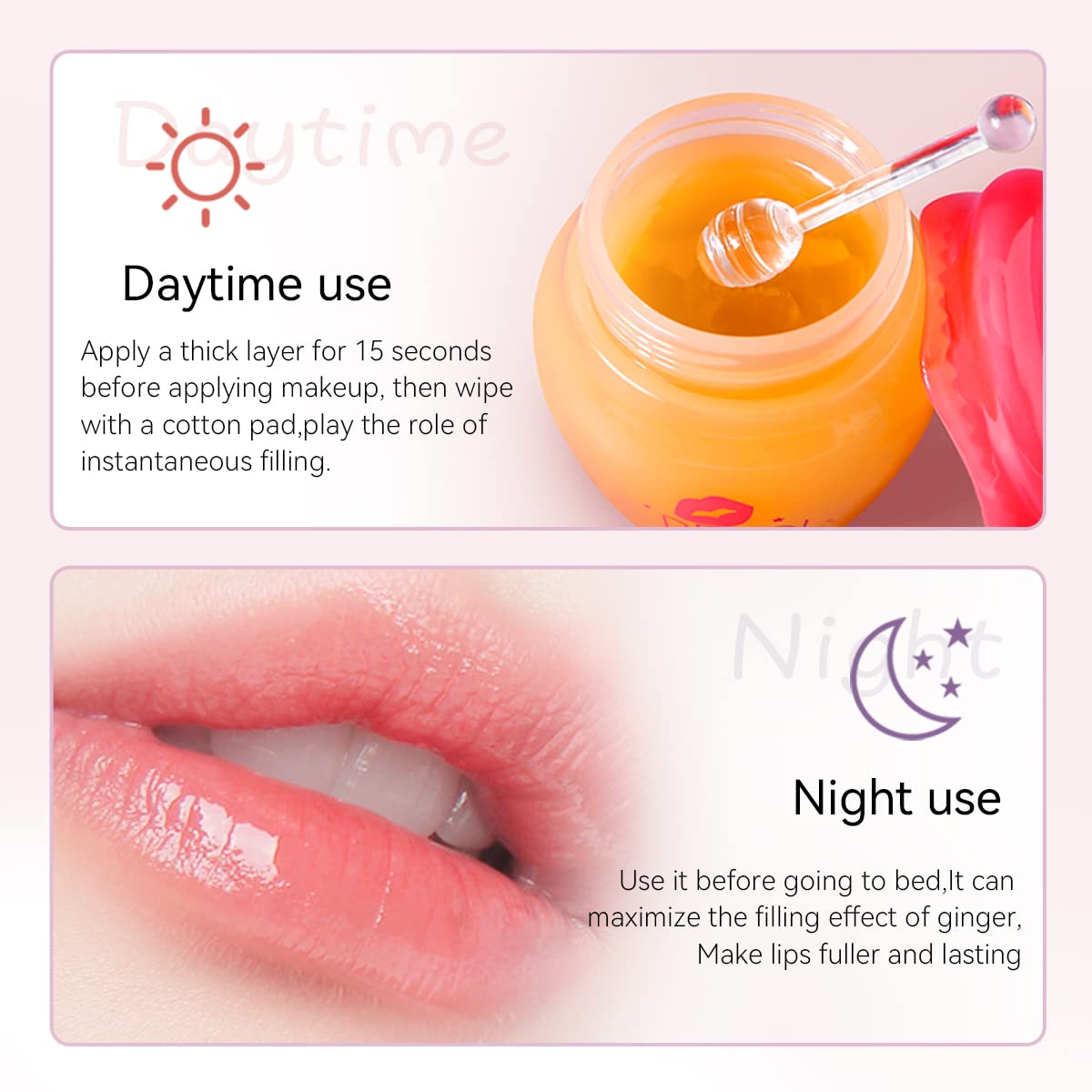 Natural Lip Plumper - Máscara labial mágica, bálsamo para rellenar los labios con cera de abejas y vitamina E, DEROL Lip Plumper, uso diurno y nocturno para labios más llenos, más suaves y grandes 2