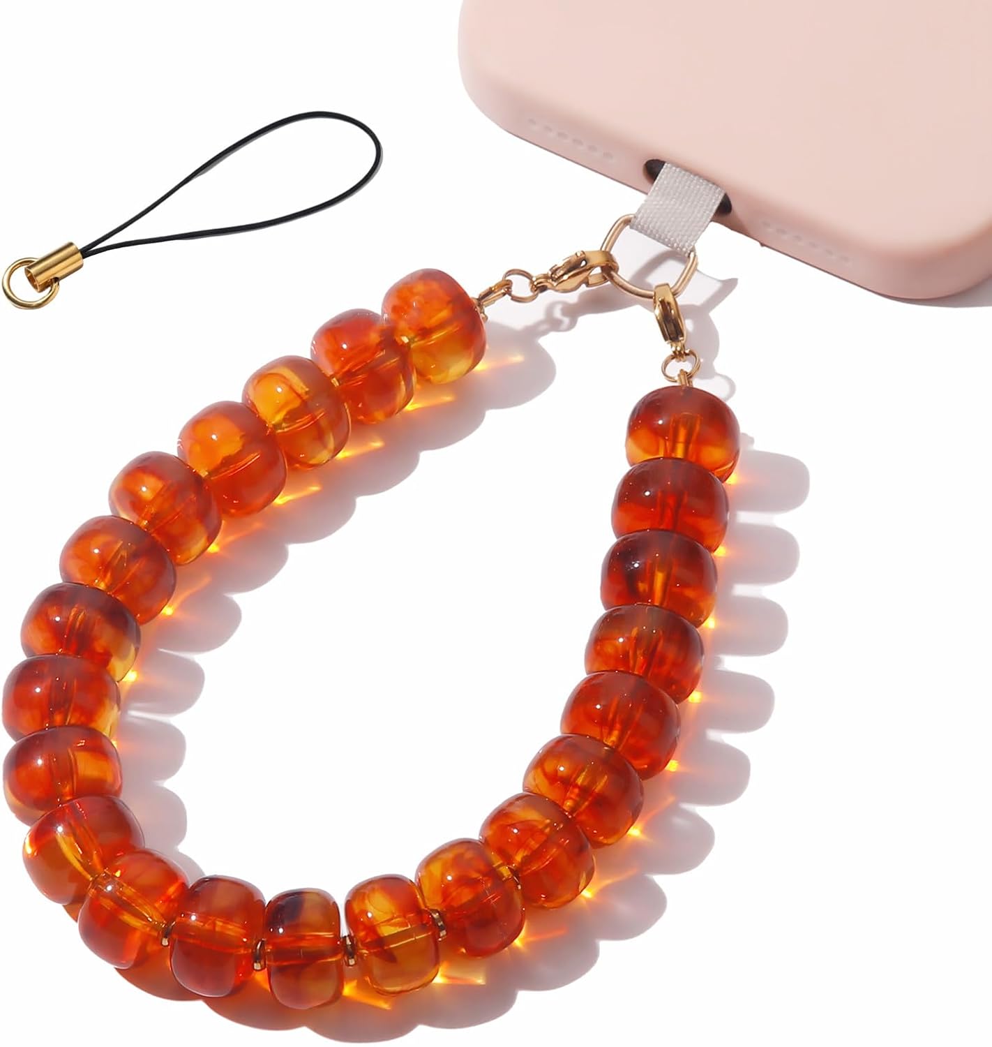 Phone Charm,Beaded Phone Wrist Strap with Steel Cable Core Stringing, Handmade Cellphone Chain Lanyard Wristlet with Tether Tab