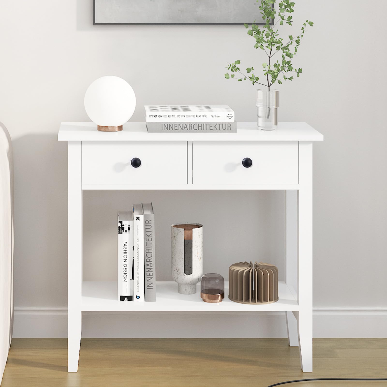 sogesfurniture Tocador de Doble Estante, con Mueble de Dos Cajones, Minimalista, Estructura Robusta Que no se dobla fácilmente, Dimensiones: 80 x 34 x 71,5 cm, Color Blanco
