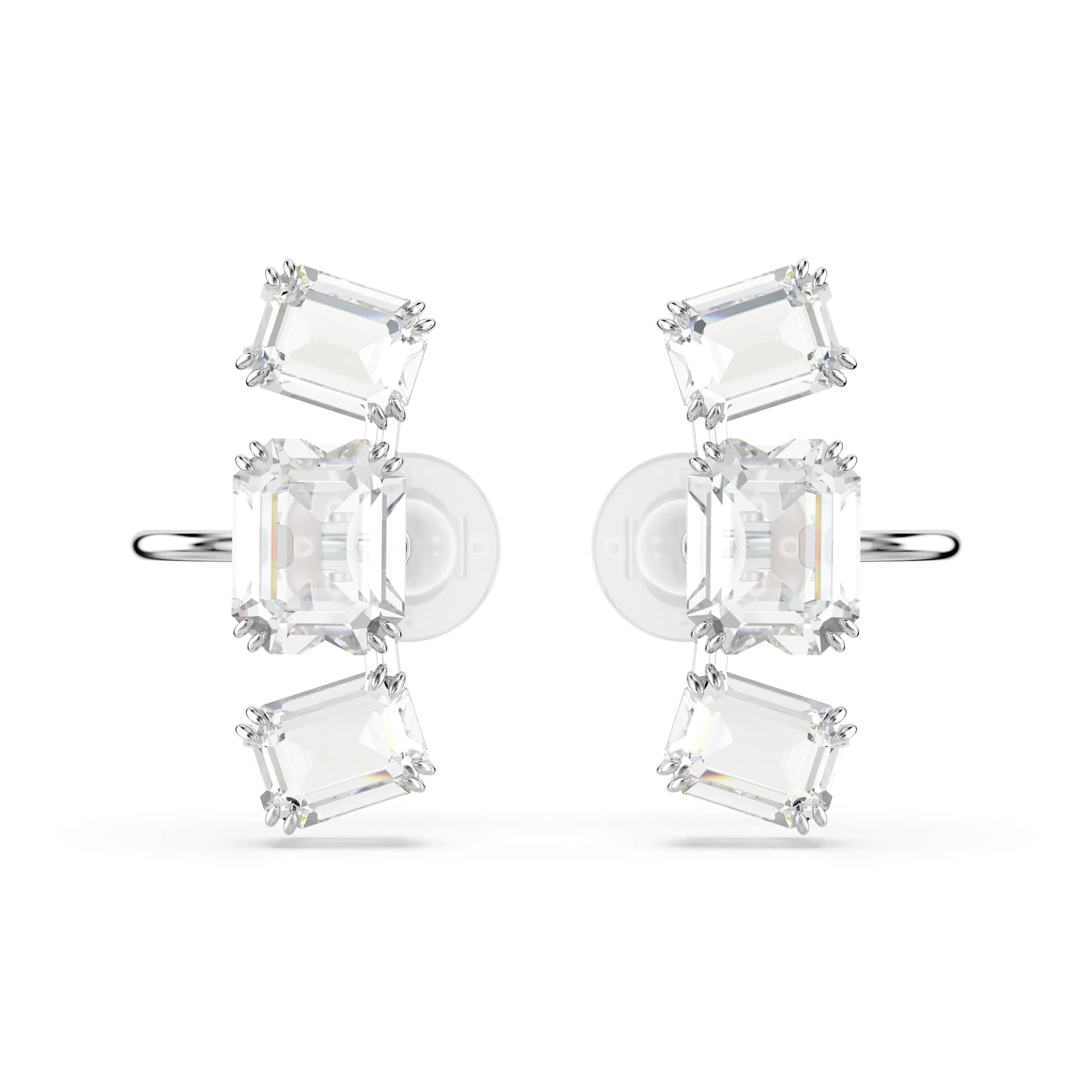 Swarovski Millenia ear cuff, Asymmetrical, Set, White, Rhodium plated