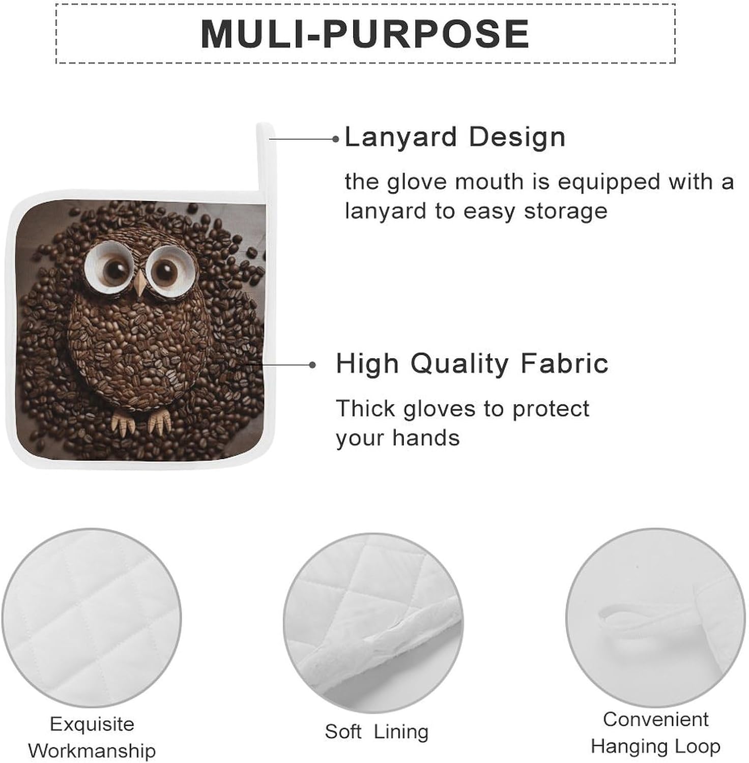 Coffee Bean Owl Polyester Heat Resistant Pot Pad Non Slip Anti Scald Hot Dish Mat Reusable Table Protector for Kitchen Hot Pot Mat Wear Resistant Heat Proof Table Pad for Countertop Dining Room