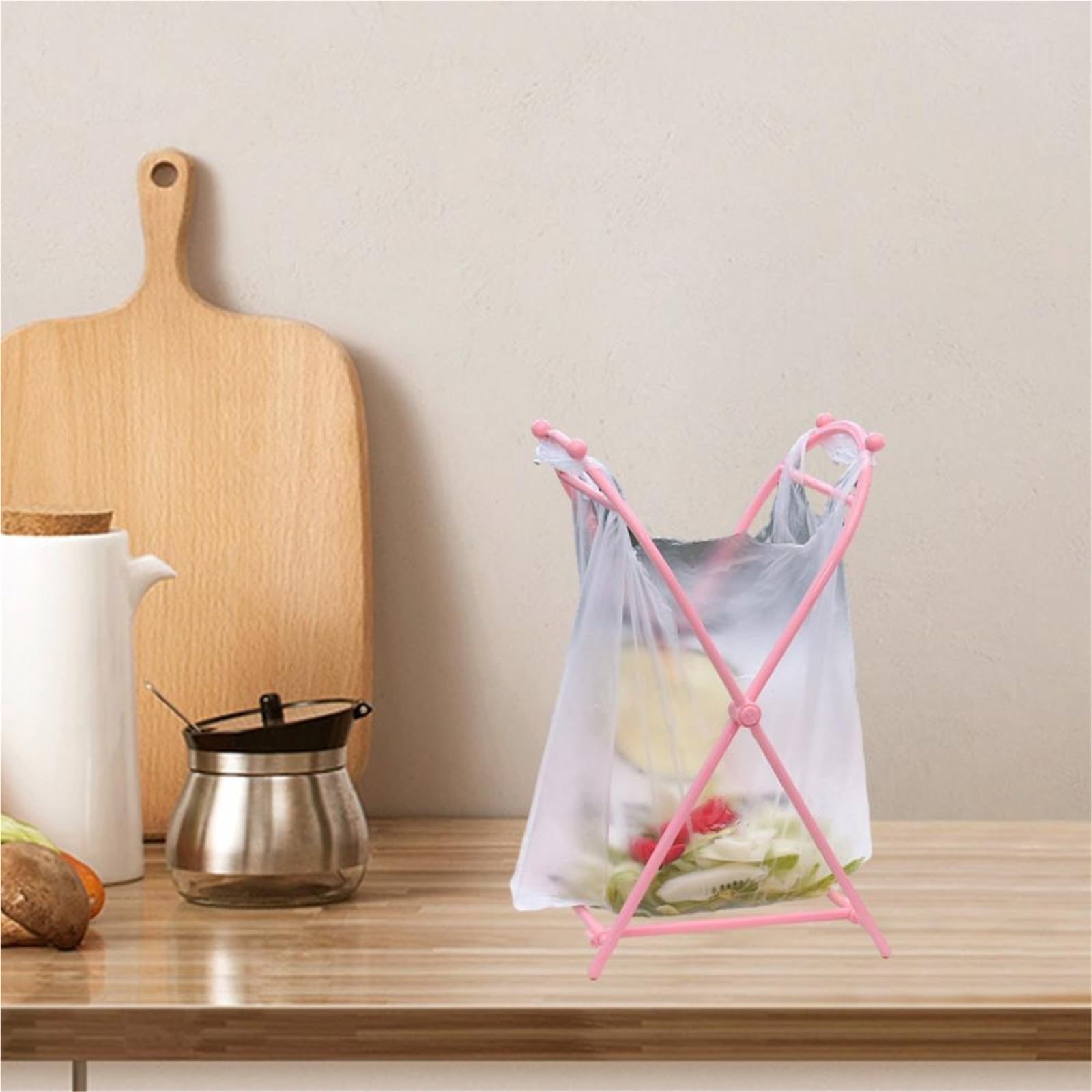 Plastikowy stojak na worki śmieci | Kuchnia wielokolorowa: 3 szt. Worków na śmieci do wywozu śmieci(Pink)