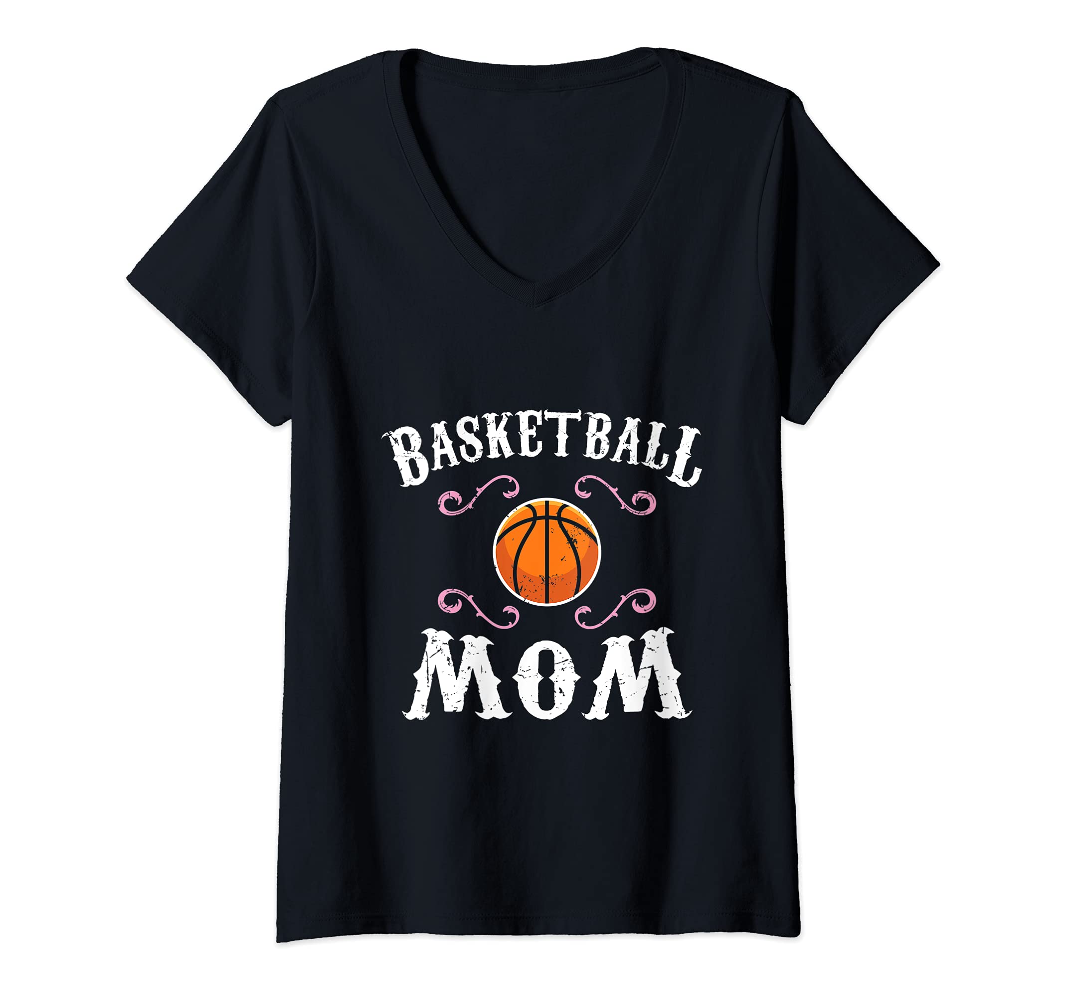 Womens Basketball Mom Tournament Hoops Sports Fan March V-Neck T-Shirt, Black