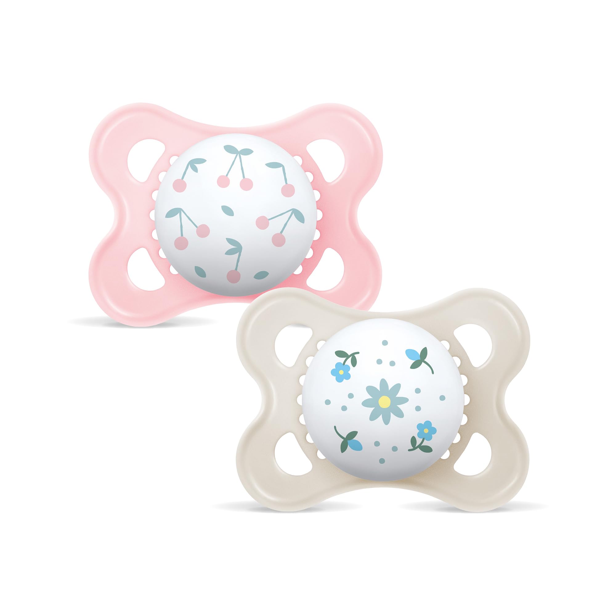 MAM Original Succhietto 2-6 Mesi (Set da 2), Ciuccio MAM 2-6 mesi con tettarella ortodontica in caucciù, Kit da 2 accessori neonato con pratico porta ciuccio sterilizzatore, Rosa/Neutro