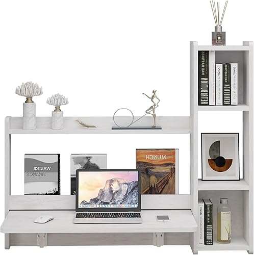 Miniatura 12 de Pmnianhua Escritorio flotante, mesa plegable de 41 pulgadas para montar en la pared, escritorio plegable para computadora portátil con estantes de