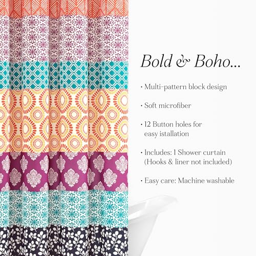 Image of Lush Decor Bohemian Stripe Shower Curtain, 72 inch W x 72 inch L, Fuchsia & Orange - Bathroom Curtain - Striped Shower Curtain - Boho Decor - Fabric Shower Curtains