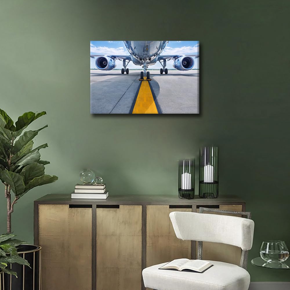 TISHIRON Aviation Canvas Art Wall Decor Airplane Turbine Bedroom Wall Art Pictures for Living Room Aircraft Twin Engine Wall Painting Modern Wall Art Stretched and Framed Ready to Hang 18x12in - Image 2