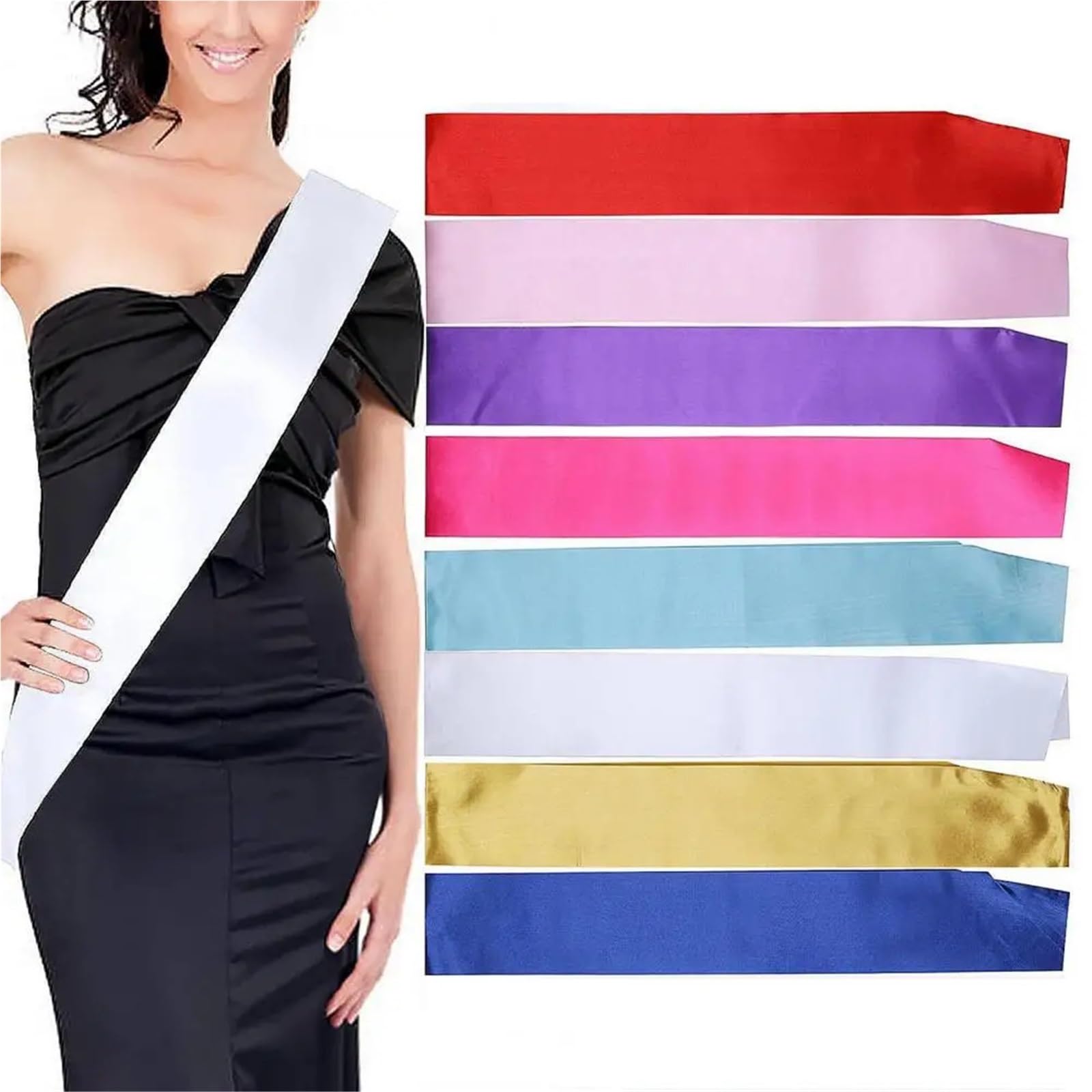 Écharpes en satin vierges, Ceinture vierge en Satin multicolore 158x9.5cm for mariage, enterrement de vie jeune fille