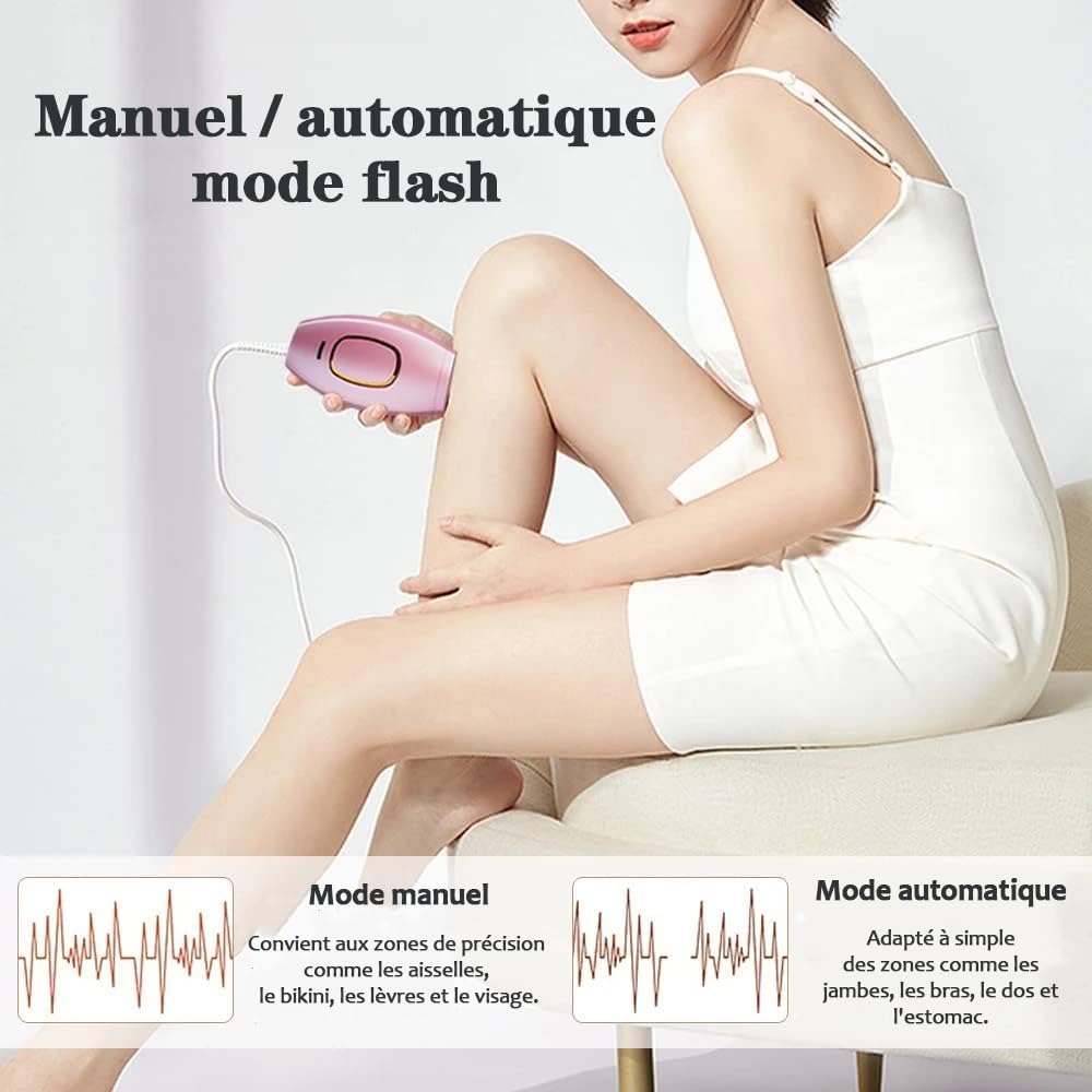 Epilateur à Lumière Pulsée IPL 990 000 Flashs, Laser Permanent Indolore, 2 Modes 5 Niveaux d'Énergie pour Femme et Homme Corps Visage Aisselles Maillot