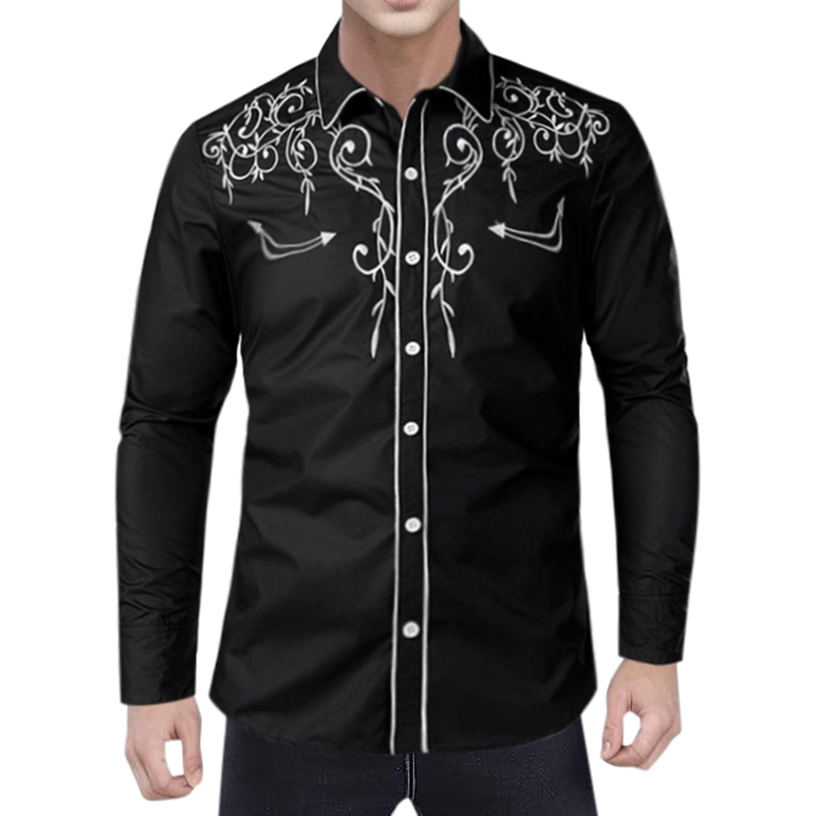 Camisa de vaquero occidental para hombre, manga larga, color rojo, para hombre, vaquero occidental, flor, bordado, camisa vaquera occidental, camisa vaquera