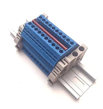 Dinkle Power Distribution DK2.5N-BL 10 Gang Box Connector DIN Rail Terminal Blocks, 12-22 AWG, 20 Amp, 600 Volt Solar Combiner Blue